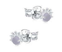 Rose Quartz Stone with Crystal CZ Silver Ear Stud STS-5343 